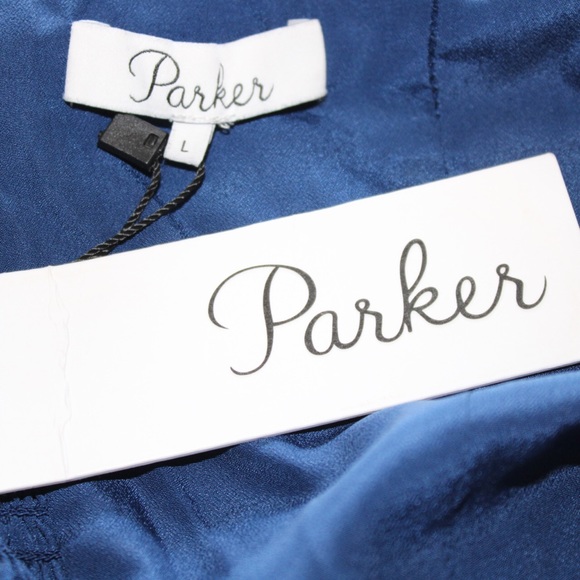 Parker Stealth Blue Tie Popover Mini Dress Large - Picture 13 of 13